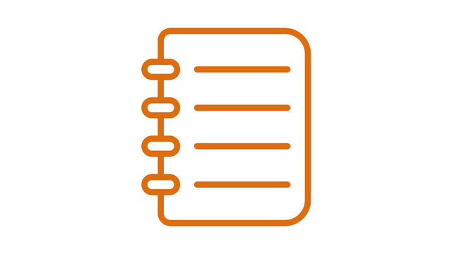Simple cartoon icon depicting a spiral-bound notebook