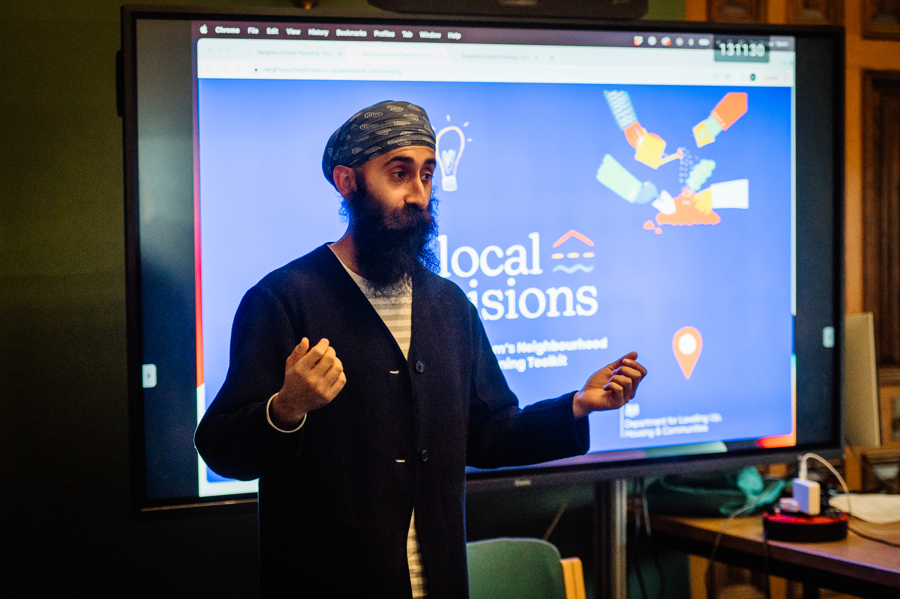 Shuranjeet Singh of the Soho and Handsworth Neighbourhood Planning group presents at the NPT soft launch