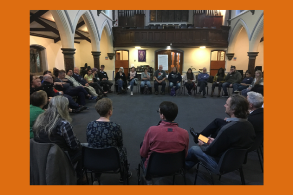 B30 Get Together in October 2019 - a big circle of people in Cotteridge Church