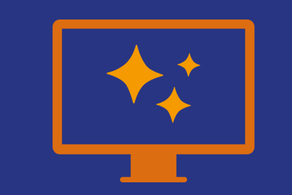 Simple icon of PC monitor with stars