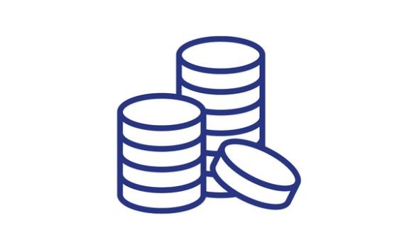 Simple cartoon icon depicting stacks of coins