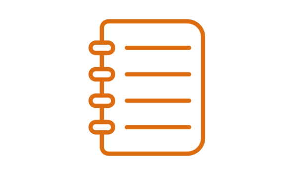 Simple cartoon icon depicting a spiral-bound notebook